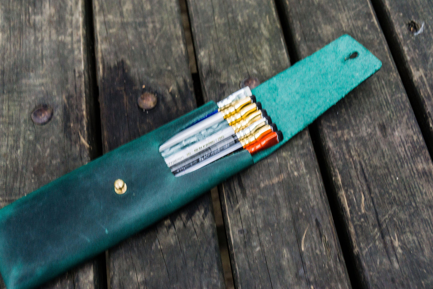 The Charcoal Leather Pencil Case for Blackwing Pencils - Crazy Horse Forest Green