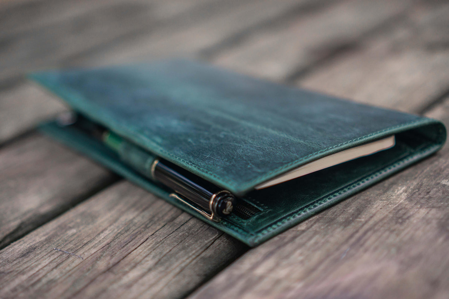 Leather Wallet Insert for Traveler's Notebook - Regular Size - Crazy Forest Green