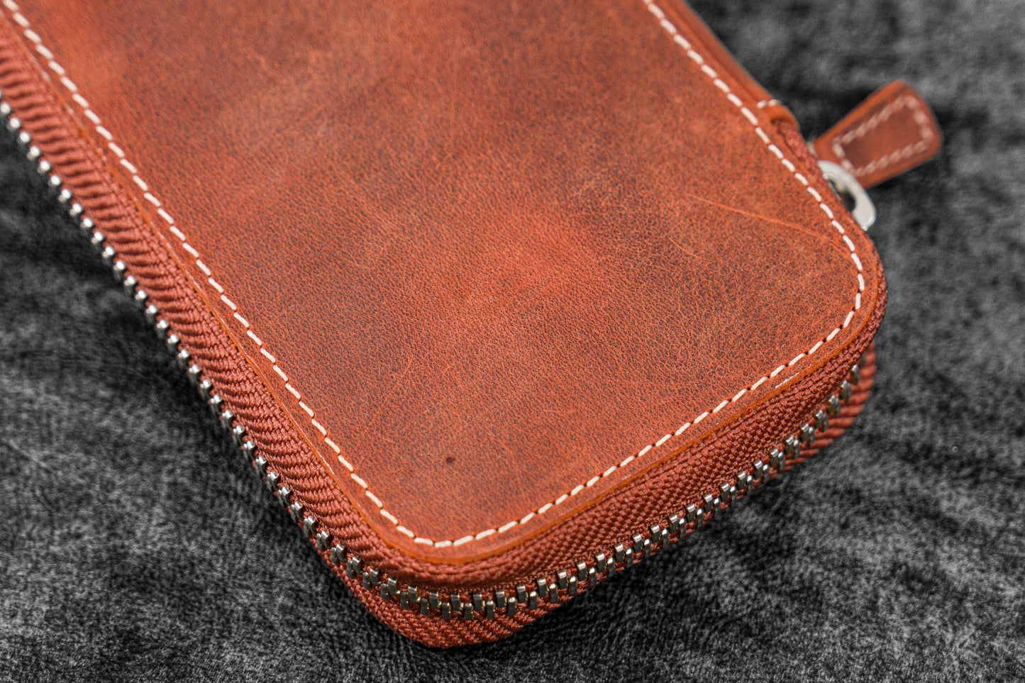 Leather Zippered 6 Slots Pen Case - C.H. Orange