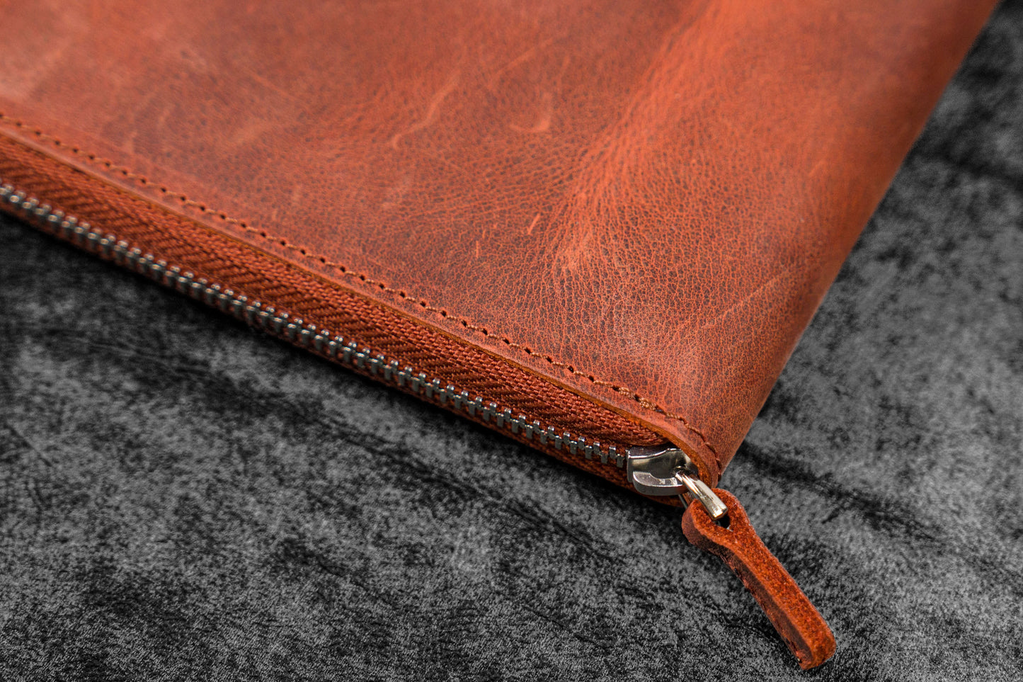 Leather Zippered 5 Slots Pen Case - Crazy Horse Orange