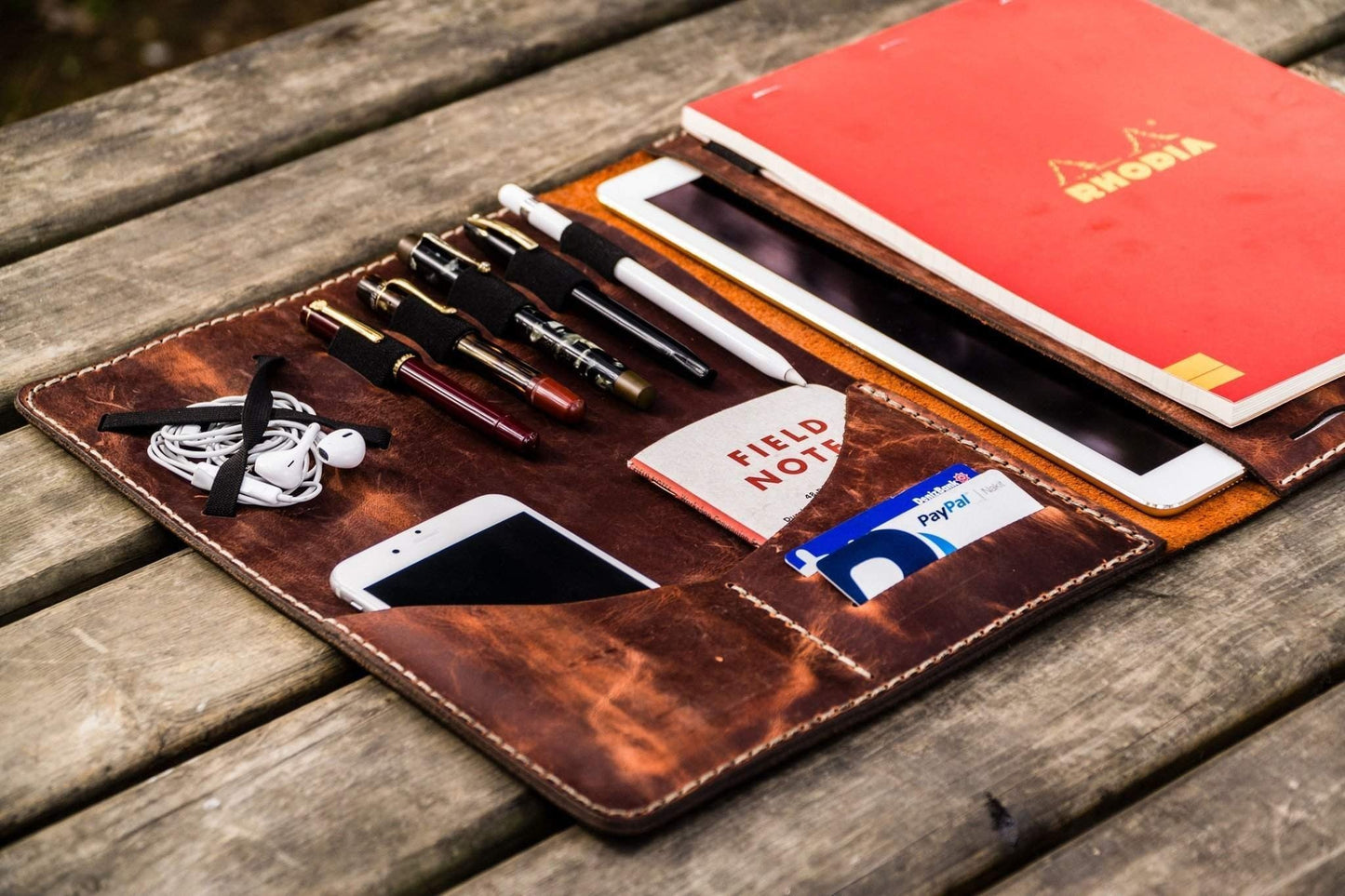 iPad Pro 12.9 & Letter/A4 Size Leather Padfolio - Crazy Horse Orange