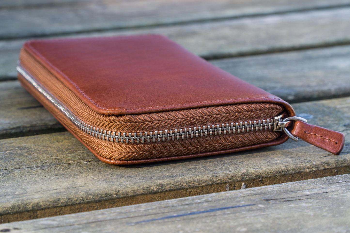 Leather Zippered 3 Slots Pen Case - Brown