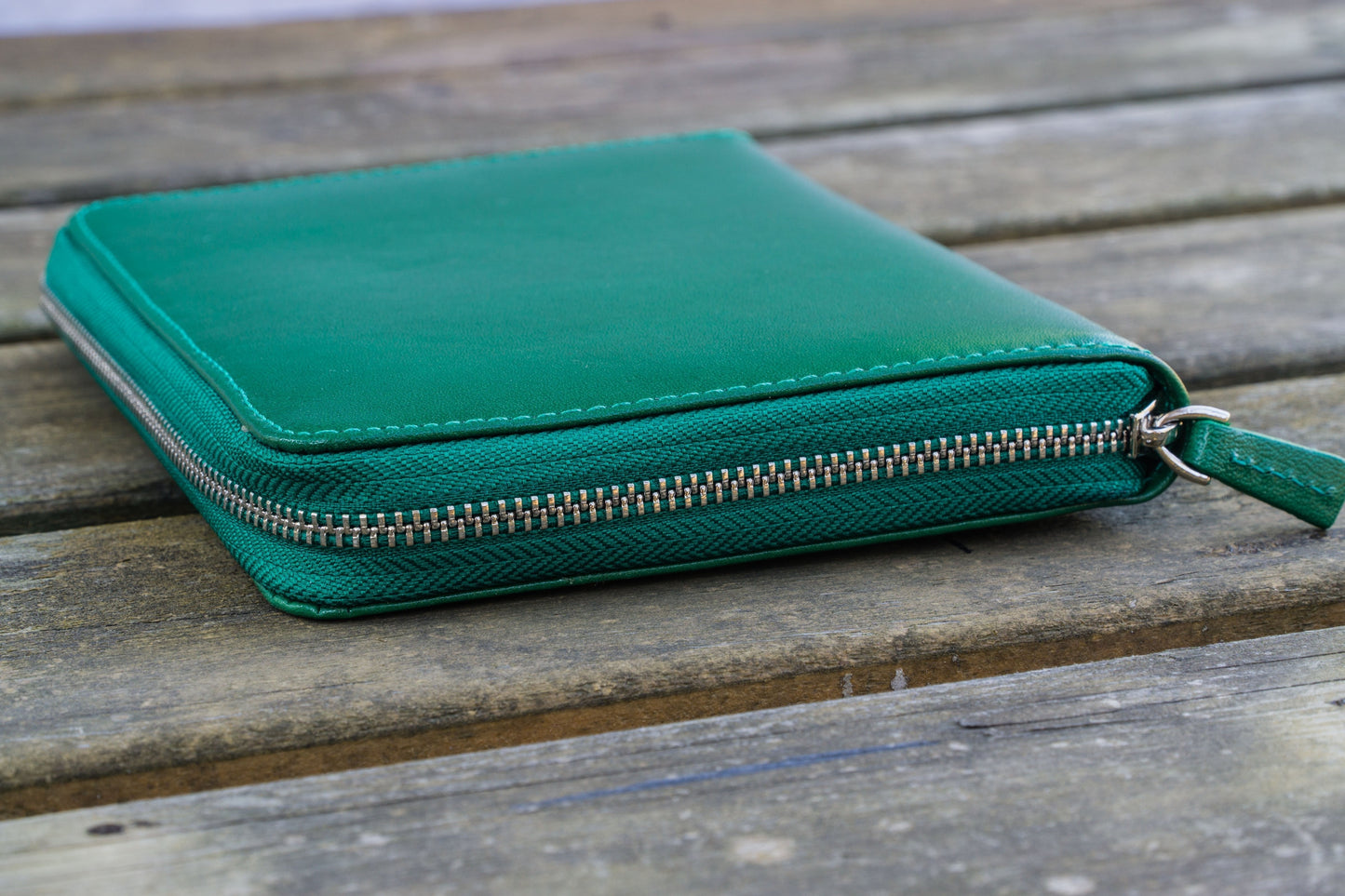 Leather Zippered 5 Slots Pen Case - Green