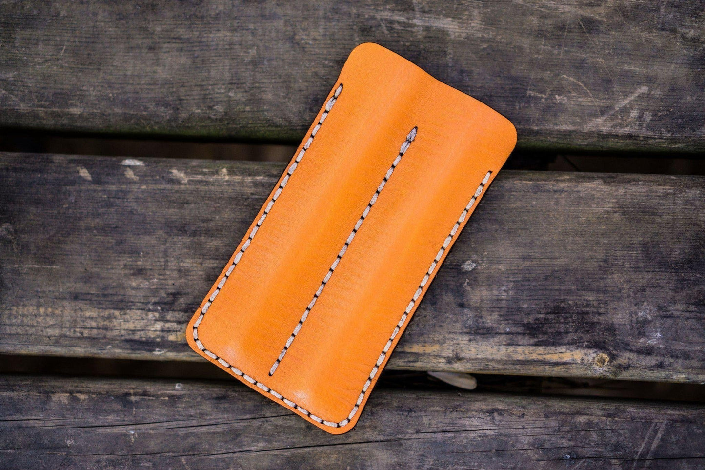 Leather Double Fountain Pen Case / Pen Sleeve - Orange