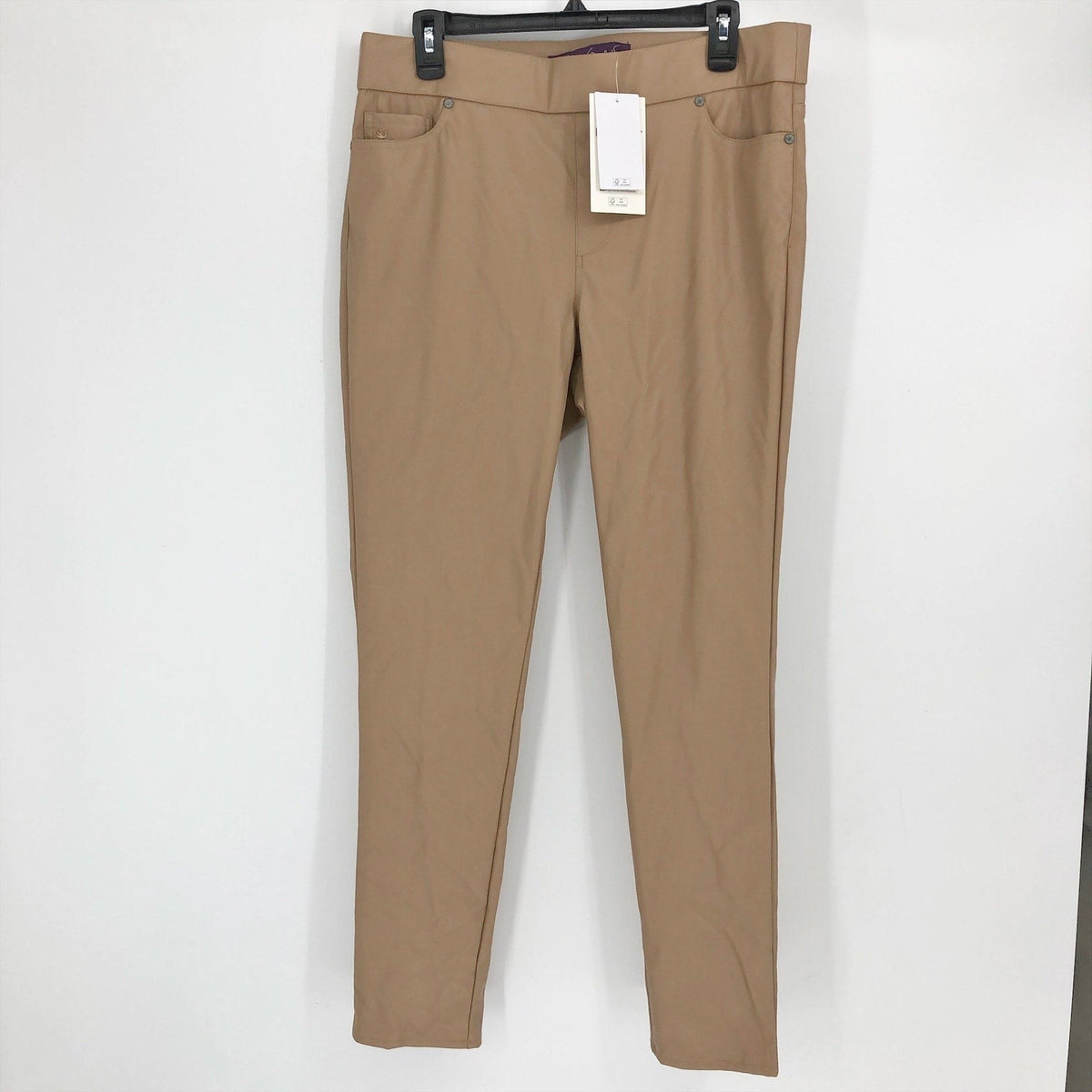 GLORIA VANDERBILT Avery Faux Leather Leggings Size 12 Tan Skinny Pull on NWT