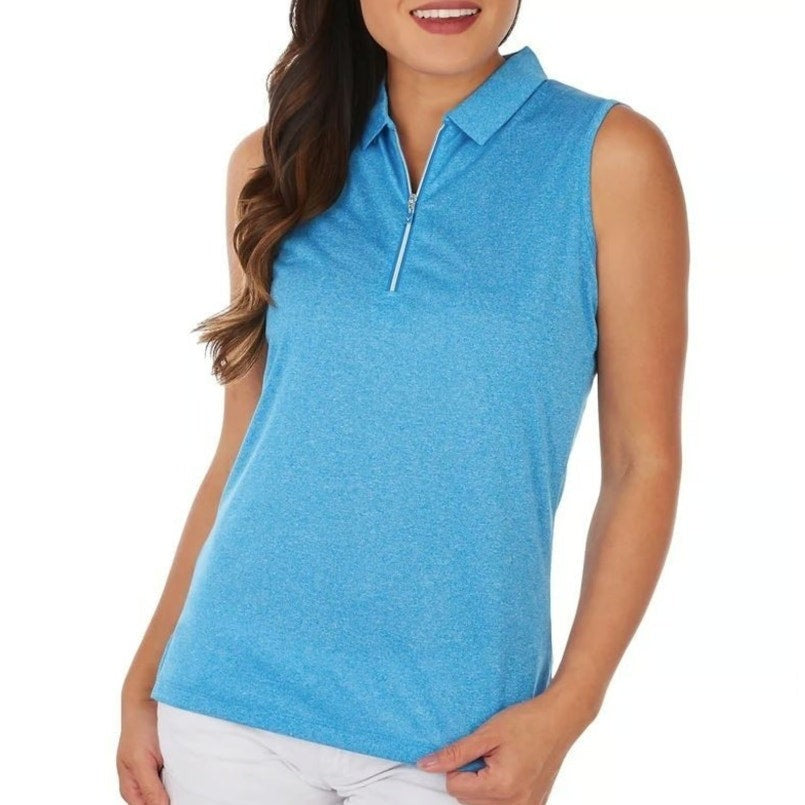 CALLAWAY Womens Polo Shirt Small Vivid Blue Heather 1/4 Zip Sleeveless NWT