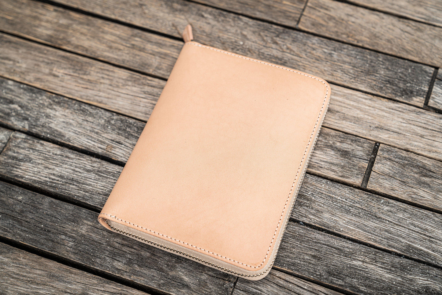 Leather Zippered 5 Slots Pen Case - Undyed Leather