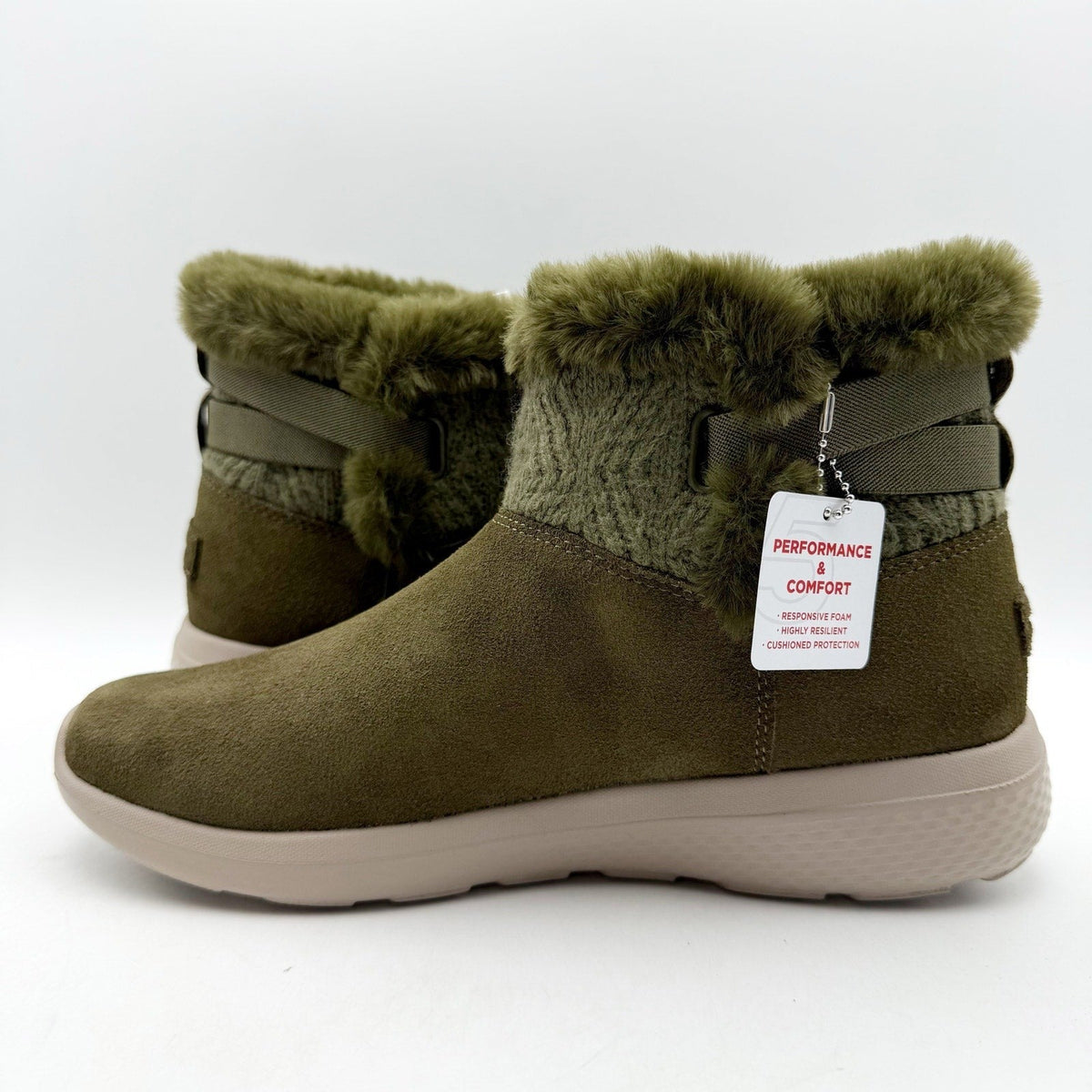 Skechers Womens On The Go City Booties Size 7 M Green Suede Water Repellent NIB