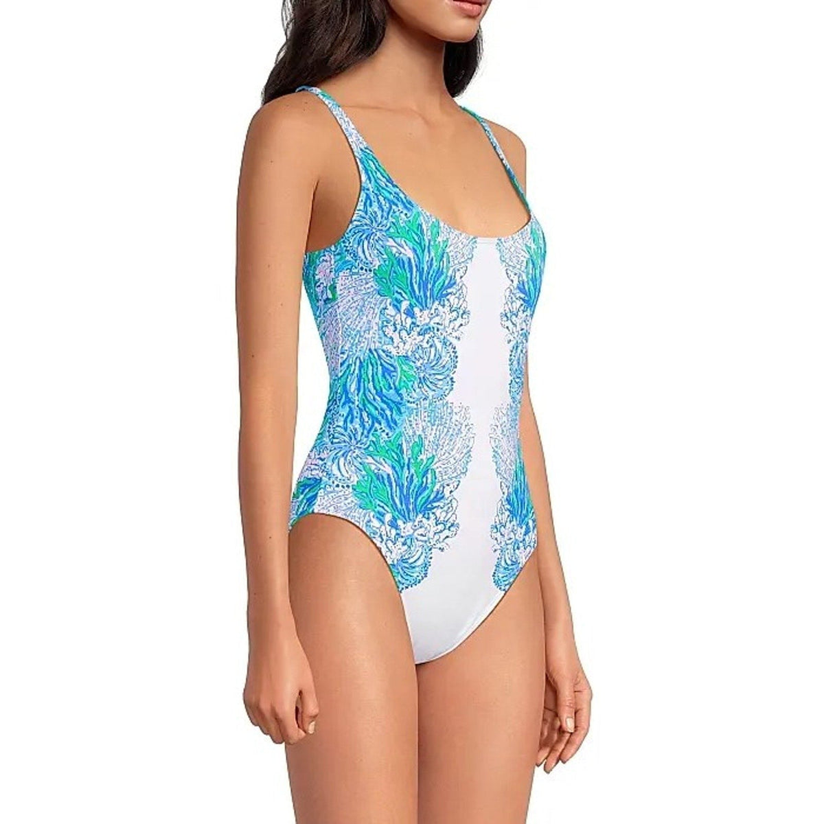LILLY PULITZER Brin Scoopneck One-Piece Swimsuit Size 14 Blue Las Olas Aqua NWT