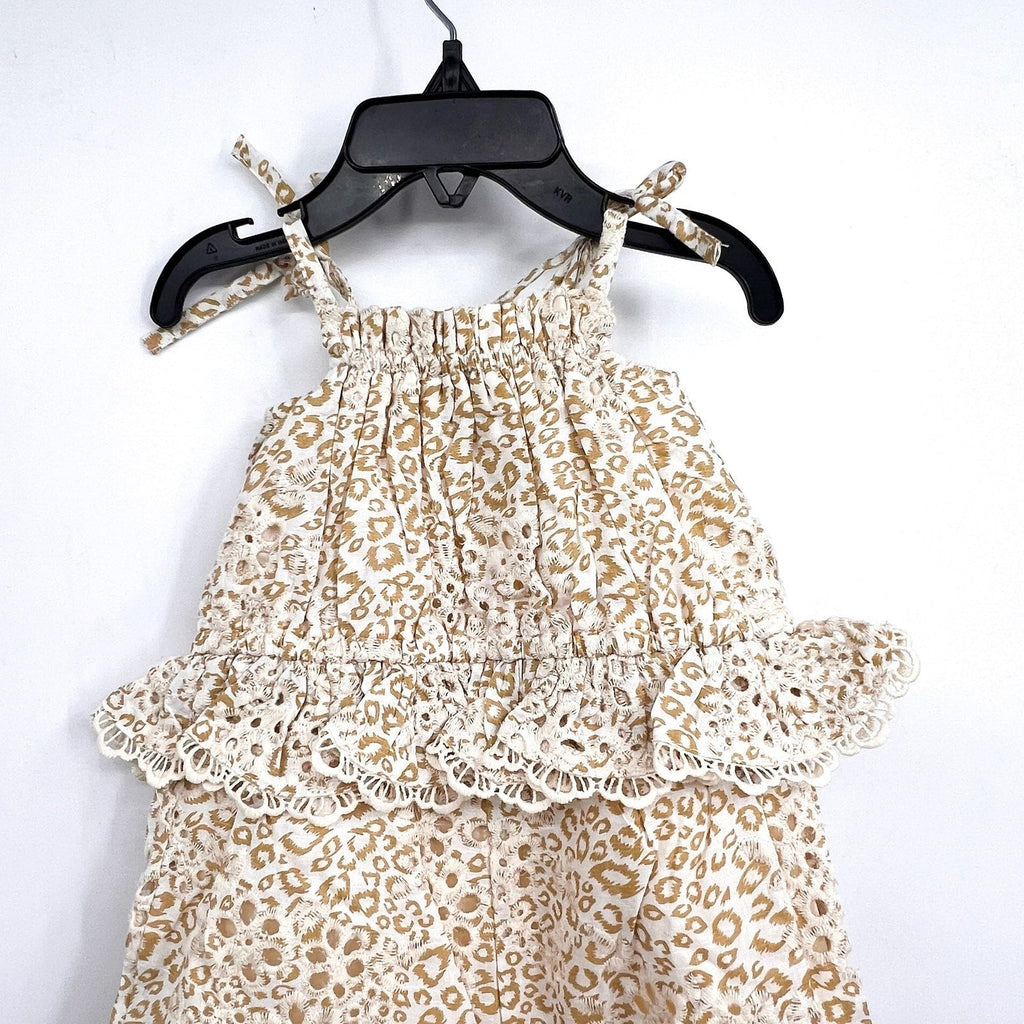 BARDOT Toddler Girl's Leopard Trim Romper Size 2T Beige Peplum NWT