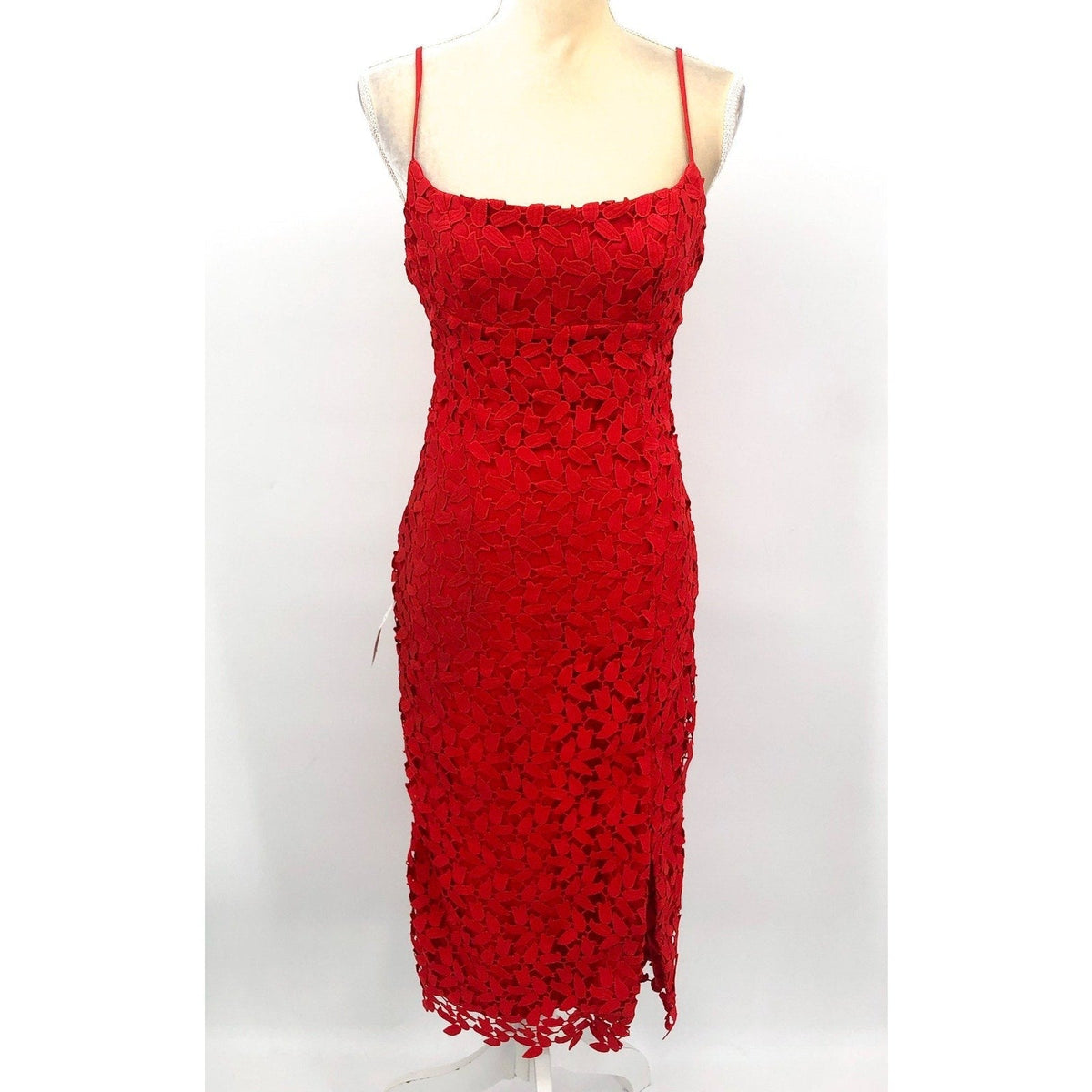 BARDOT Ariel Leaf Lace Midi Dress US Size 10 Large Lipstick Red Revolve NWT