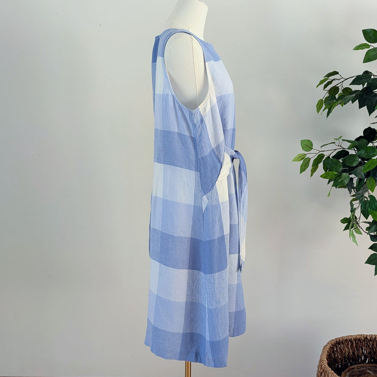 J.Jill Love Linen Gingham Tie-Waist Dress - L