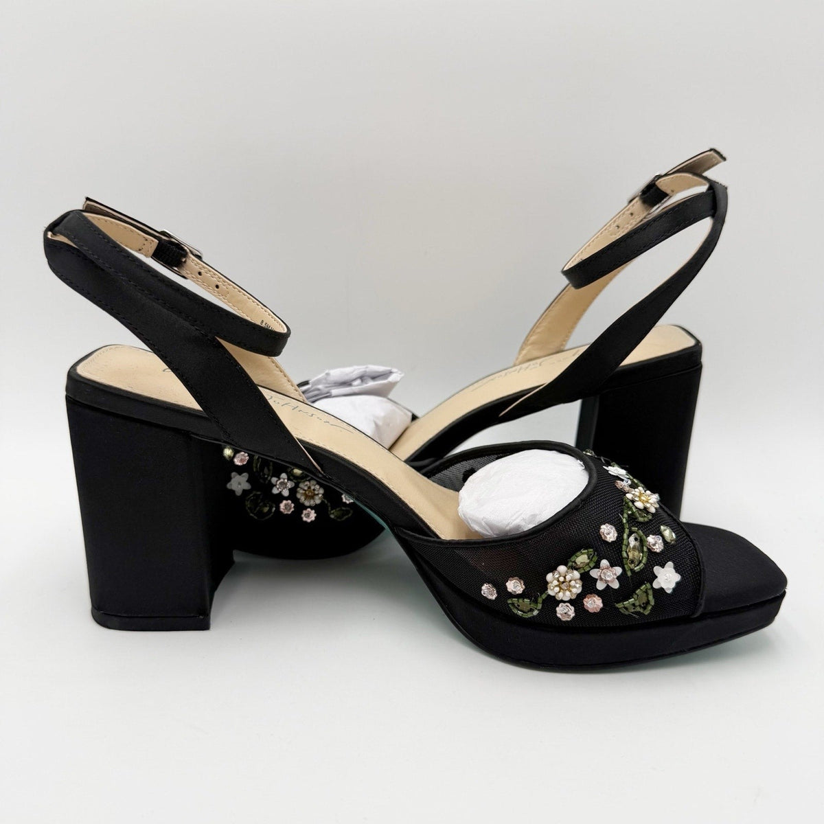Betsey Johnson Womens Kirra Platform Heel Sandals US 8.5 Black Floral Beaded NIB