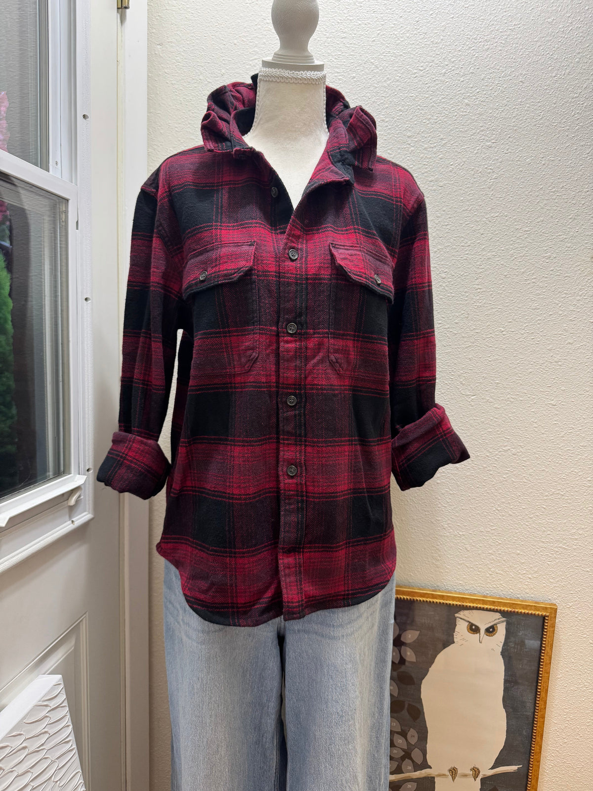 Brand New Banana Republic - Maroon and Black Plaid Long Sleeves - Medium