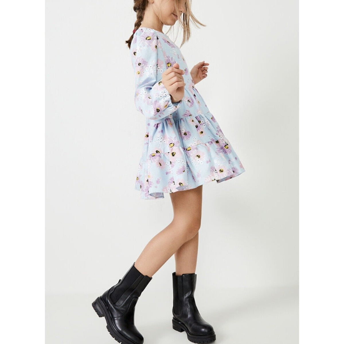 BARDOT Girls Ella Broderie Dress Size 8 Blue Floral Size Long Sleeve NWT