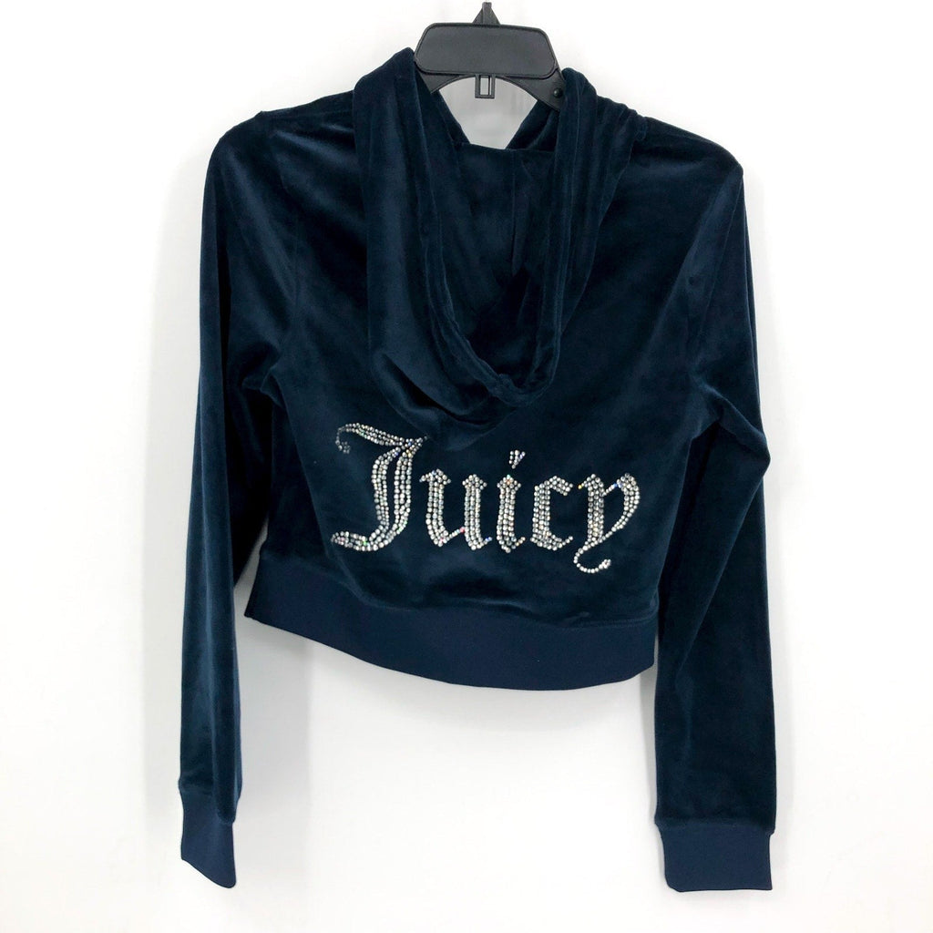 JUICY COUTURE Women's OG Big Bling Velour Hoodie Medium Regal Blue Zip NWT