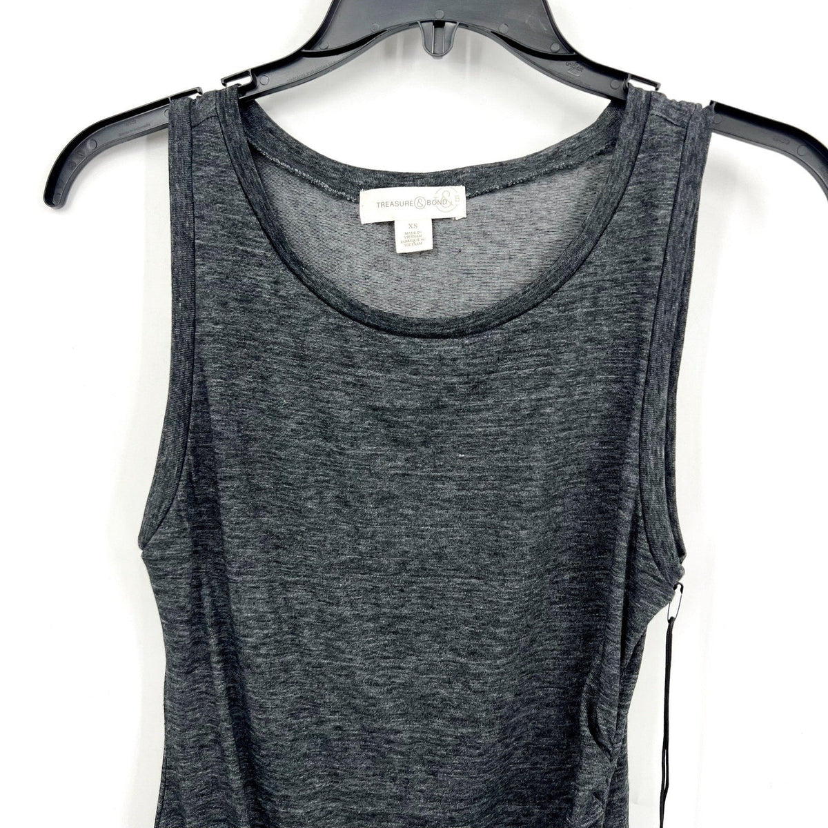 TREASURE & BOND Ruched Sleeveless Jersey Tank Dress XS Charcoal Gray NWT