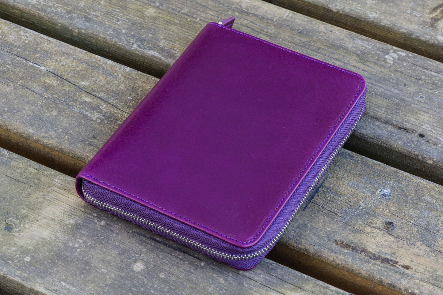 Leather Zippered 5 Slots Pen Case - Purple