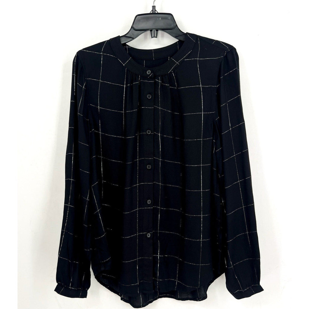 STITCH FIX- COSMIC BLUE LOVE- Womens Blouse Small Black Silver Windowpane LS NWT