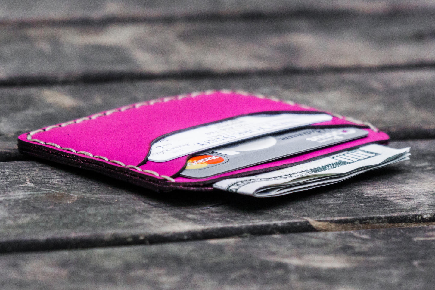 No.40 Handmade Leather Slim Card Wallet - Pink