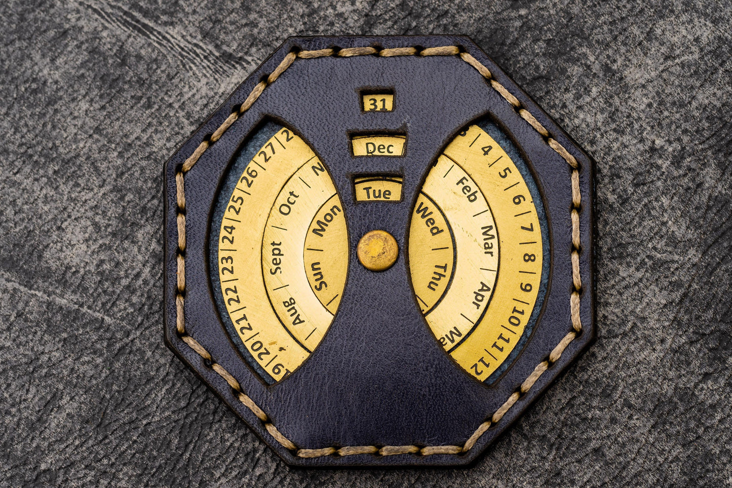 Leather and Brass Perpetual Calendar - Octagon