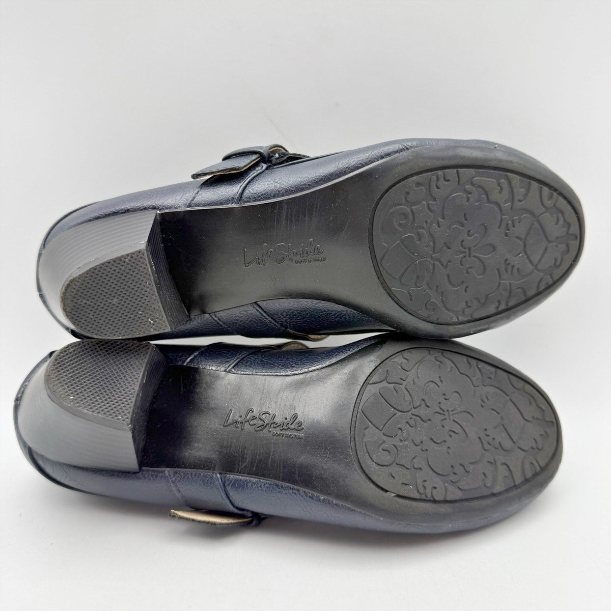 LifeStride Womens Rozz Mary Janes Heels Size 7 WIDE Navy Blue Vegan Leather NIB