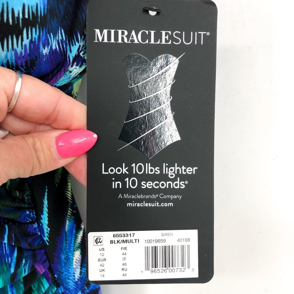 MIRACLESUIT Women's Siren One Piece Swimsuit Size 12 Useppa Blue Black NWT