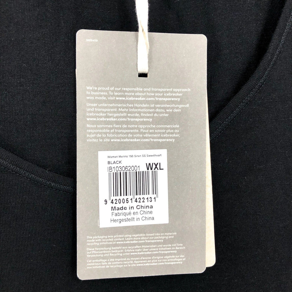 SMARTWOOL Women's Merino 150 Siren Tee XL Black Short Sleeve Sweetheart NWT