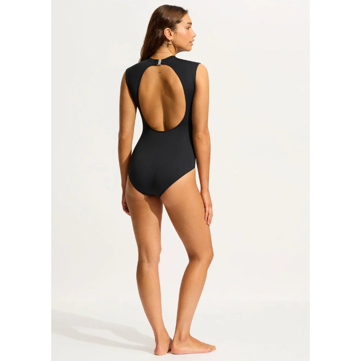 SEAFOLLY COLLECTIVE Women's One Piece Swimsuit US Size 6 Black Cap Sleeve NWT