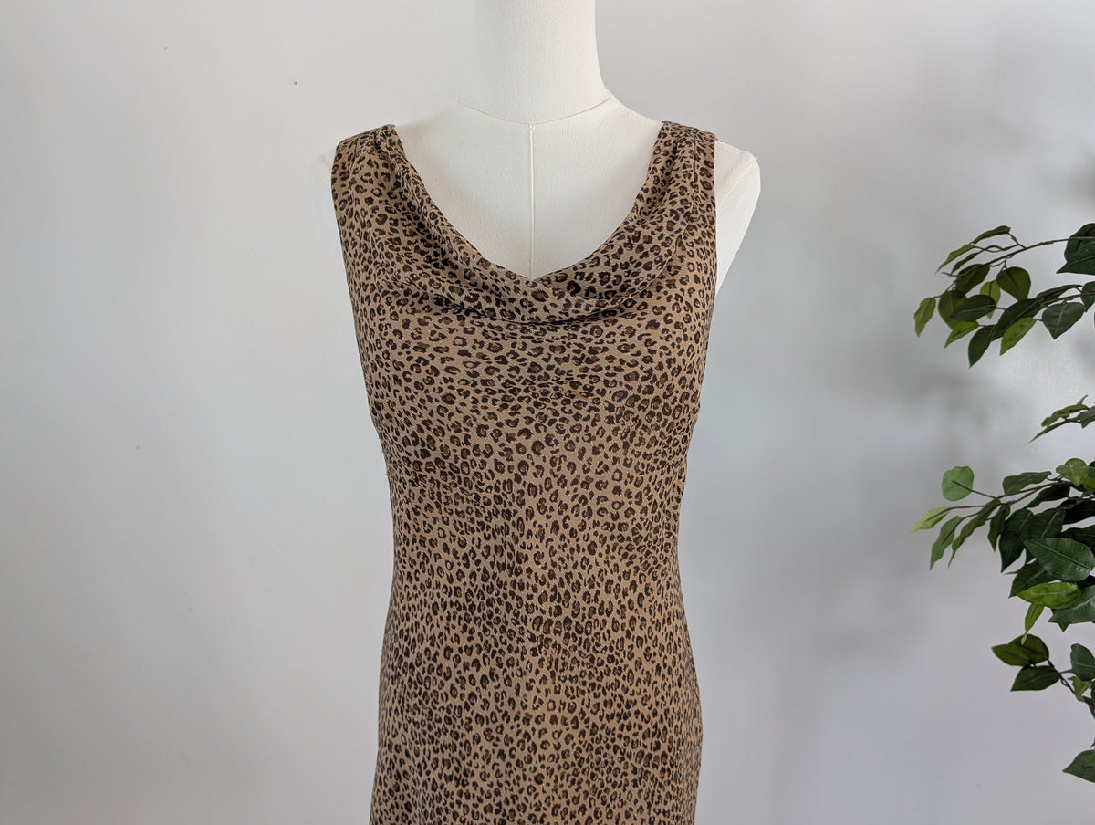 Vintage Ann Taylor Silk Leopard Cowl Neck Dress- 6/S