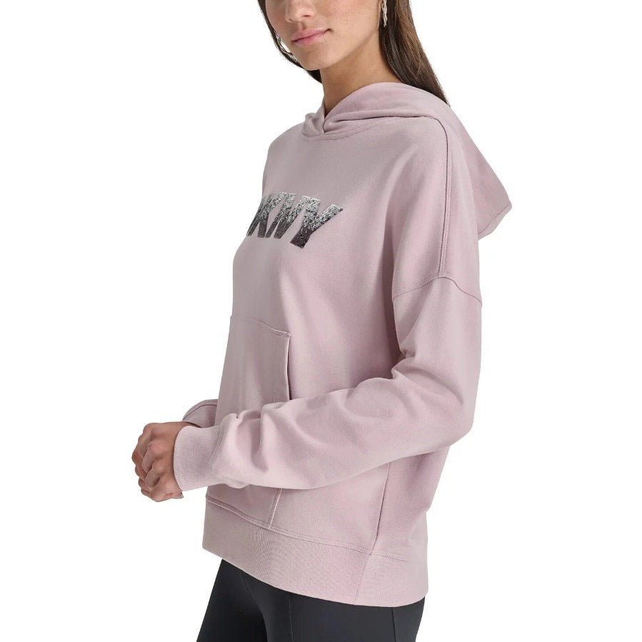 DKNY Women's Sequin Hoodie Small Pink Allure Pullover Sweatshirt NWT