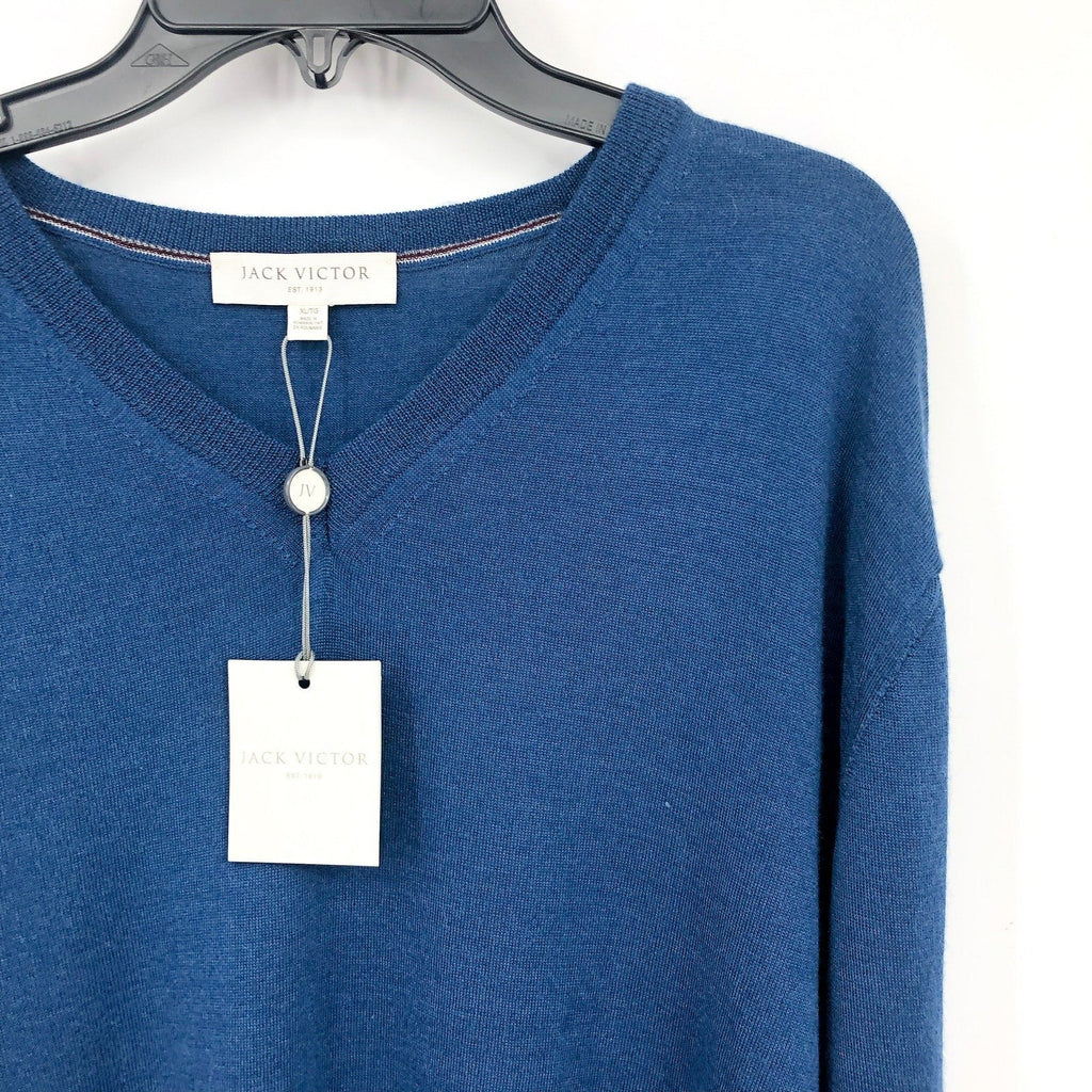 JACK VICTOR Men's Ramezay Woo V-Neck Sweater XL Blue Silk Cashmere