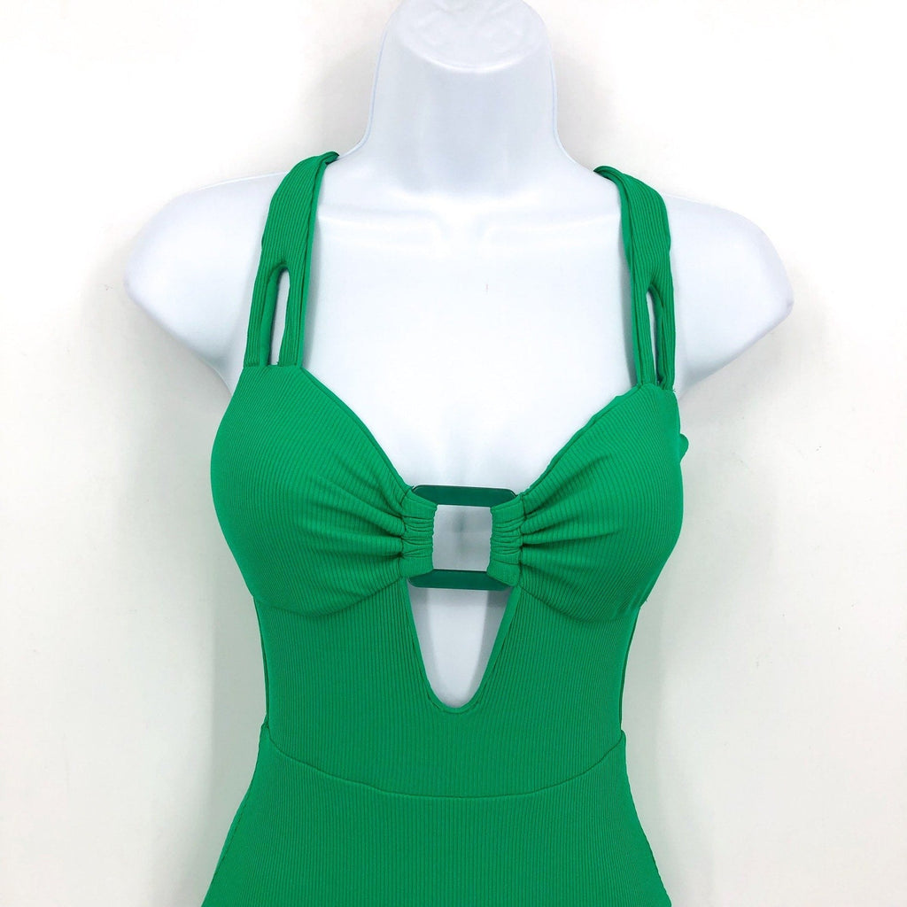 BECCA Women's Modern Edge Rib Bandeau One Piece Swimsuit Small Green Verde NWT