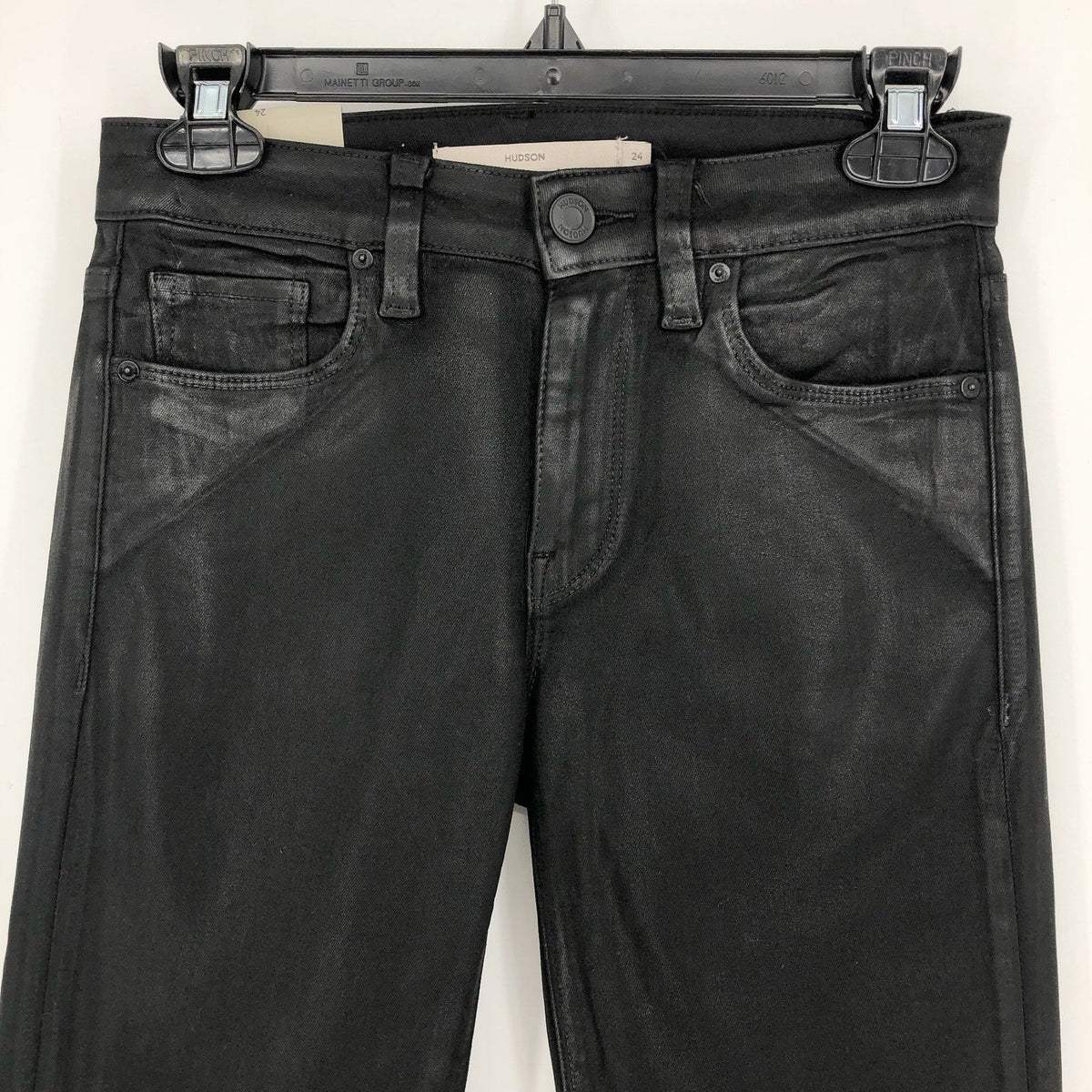 HUDSON JEANS Nico Straight Ankle Jeans Size 24 Coated Black Beauty NWT