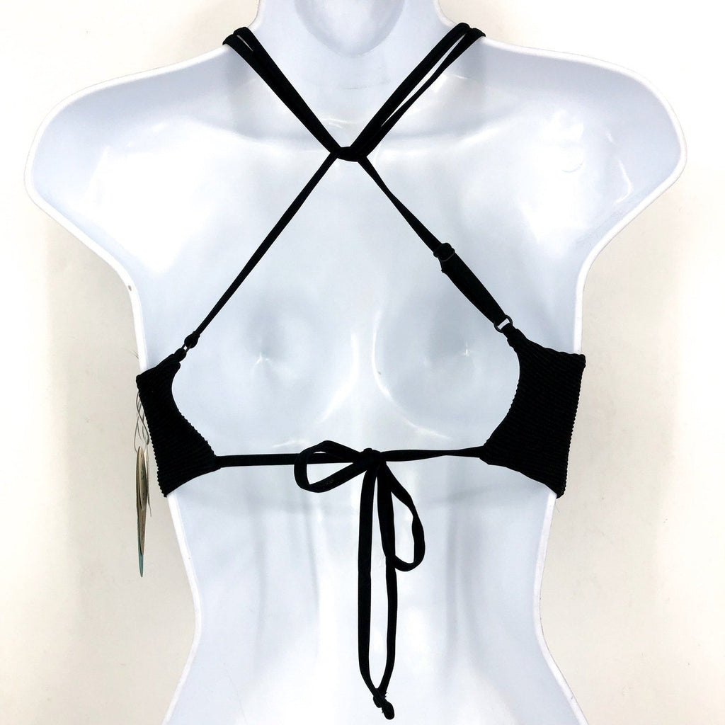 PRANA Women's Onyx Bay Bikini Top Small Black Ottoman High Neck Ribbed NWT