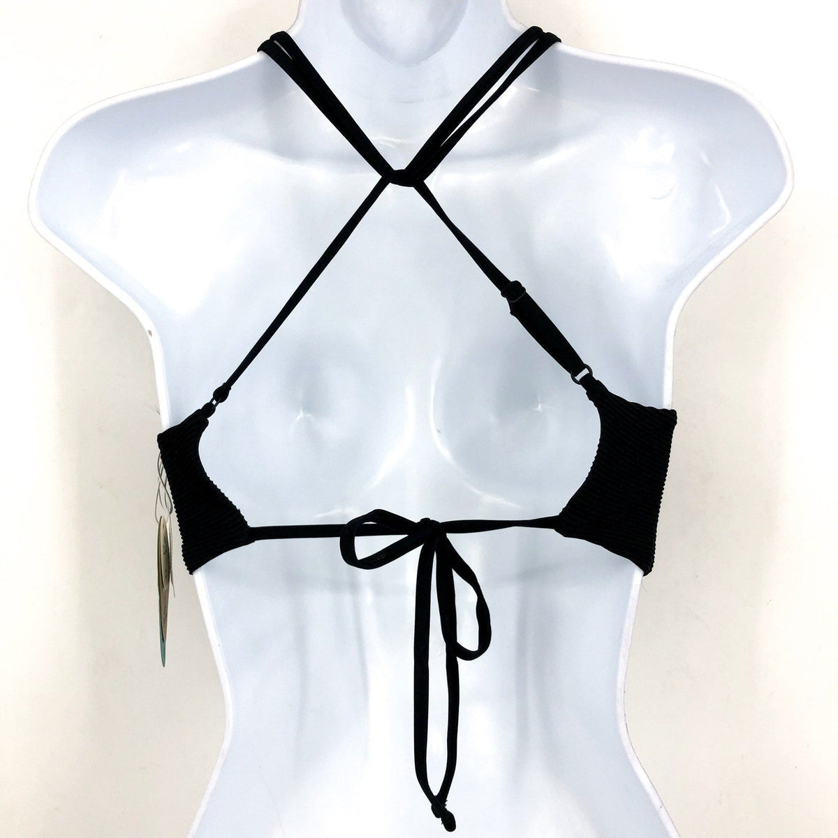 PRANA Women's Onyx Bay Bikini Top Small Black Ottoman High Neck Ribbed NWT
