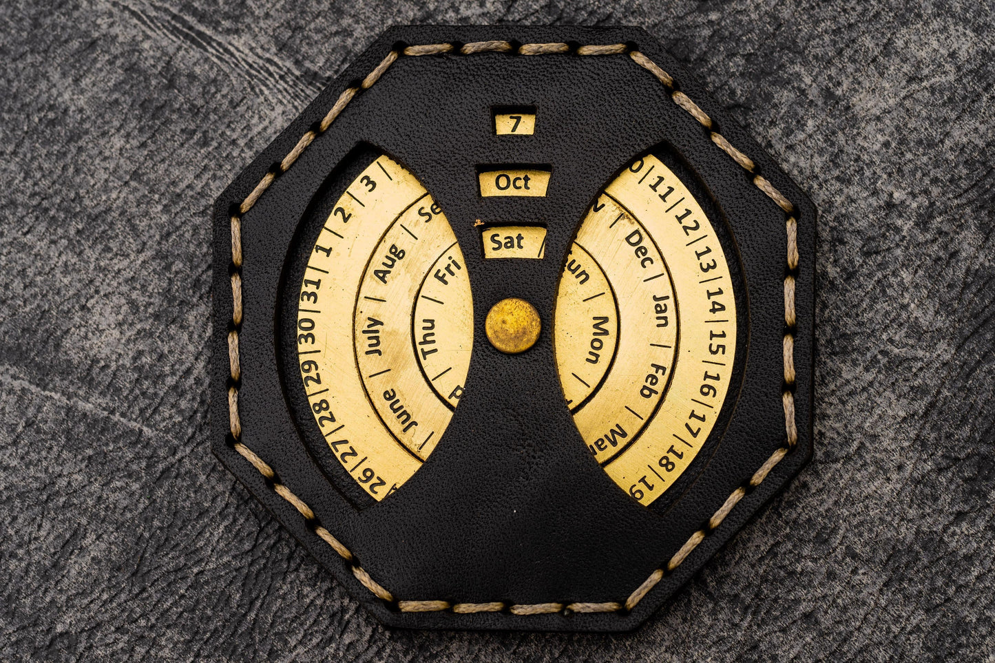 Leather and Brass Perpetual Calendar - Octagon