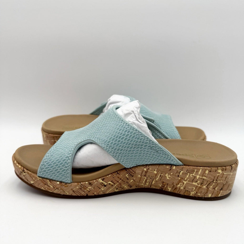 Spenco Womens Camille Wedge Sandals Size 7 B Blue NIB