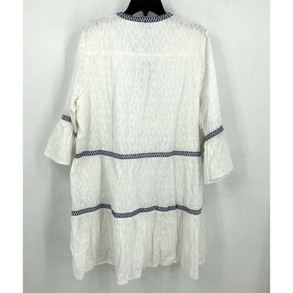 TOMMY BAHAMA Cotton Clip Embroidered Tier Coverup Dress XL White Jacquard NWT