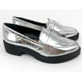 VINCE CAMUTO Women's Echika Loafers Size 6 Silver Leather Block Heel Penny NWOB