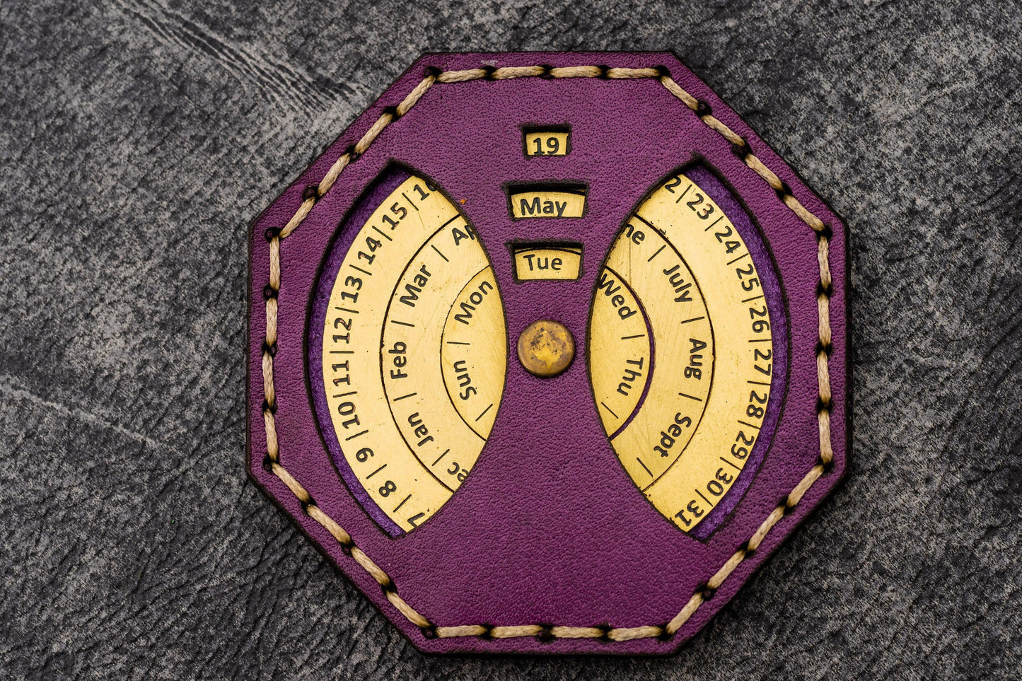 Leather and Brass Perpetual Calendar - Octagon