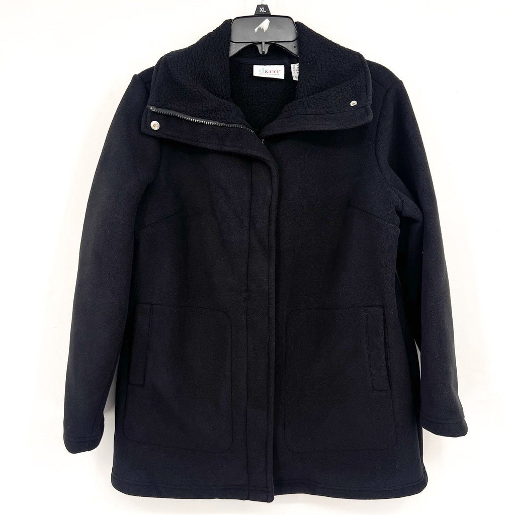 DENIM & CO. Women's Fleece Bonded Sherpa Jacket Small Petite Black NWOT
