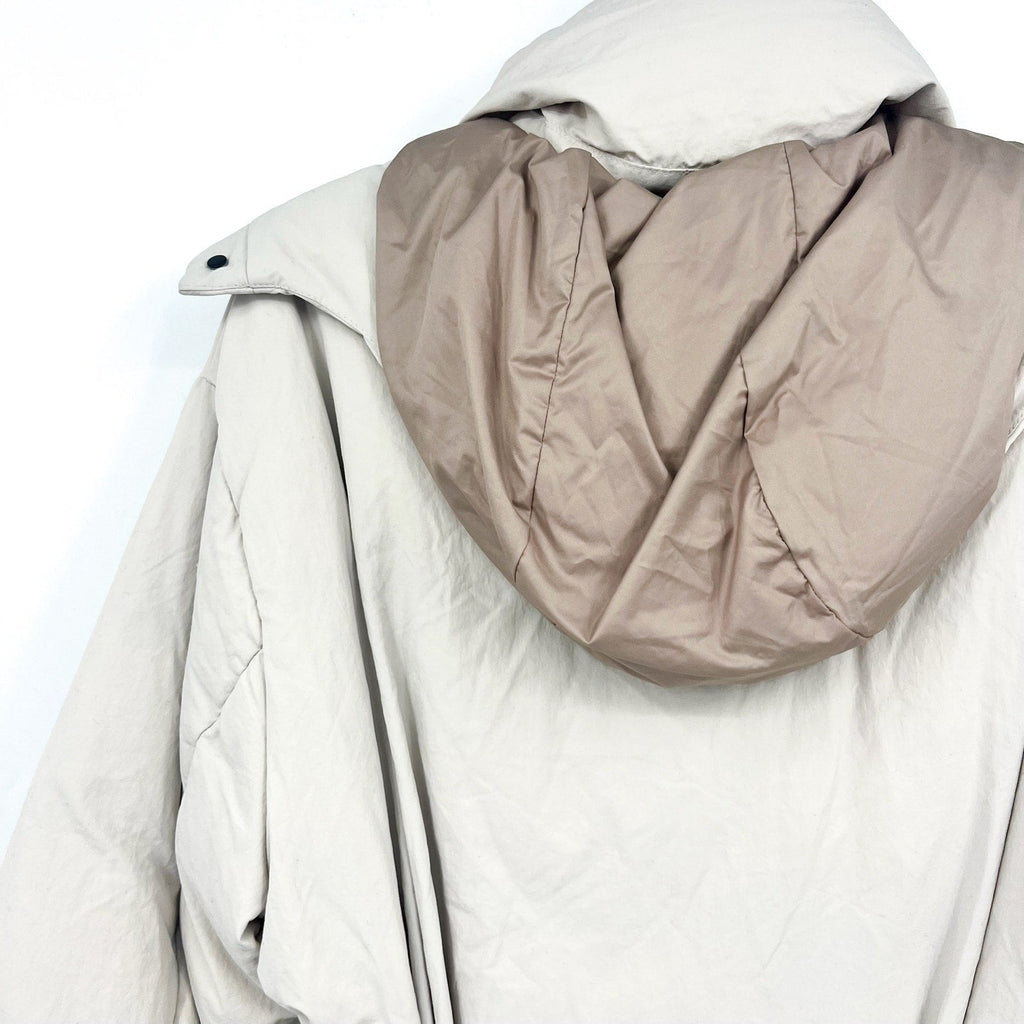 Everlane Womens The Duvet Down Puffer Coat Medium Cream Down Long Belted NWT
