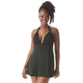 COCO REEF CONTOURS Athena Draped Halter Swim Dress 16-40C/D Black Heritage NWT