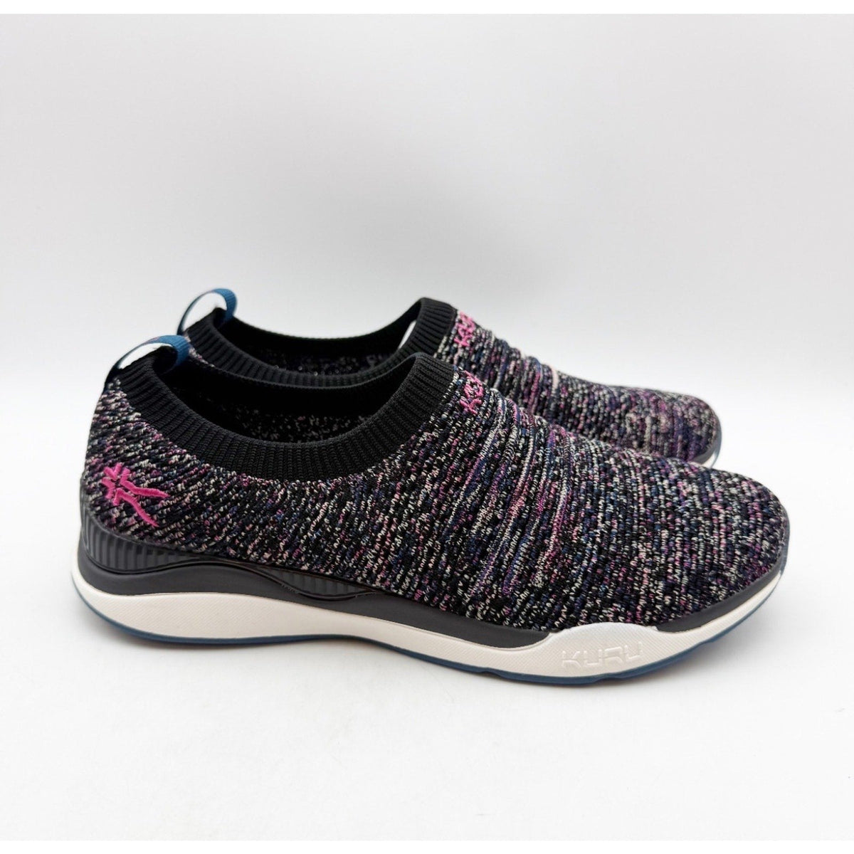 Kuru Womens Stride Casual Sneakers Size 7.5 Jet Black Confetti Knit Slip On NWOB