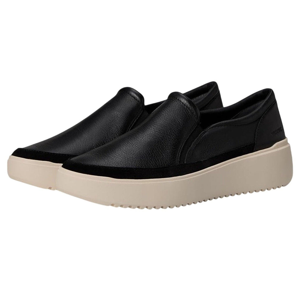 Vionic Womens Kearny Sneakers Size 8.5 Wide Black Leather Slip-On NWOB
