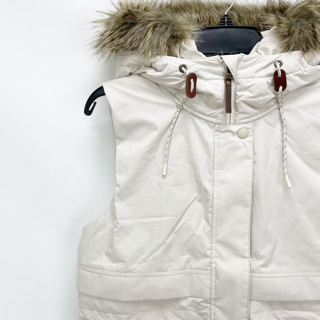 Prana Womens Banajaara Down Vest XS Cream Puffer Hooded Faux Fur NWT $250