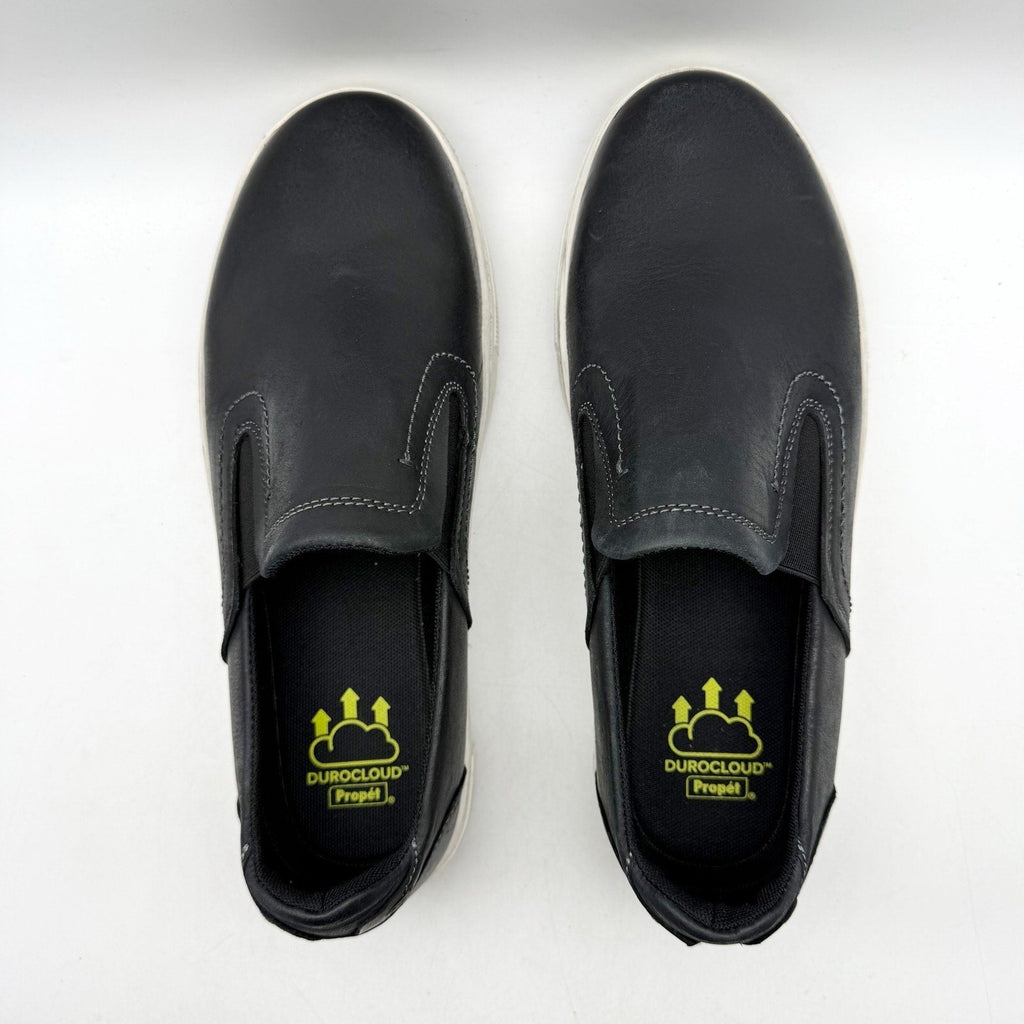 Propet Mens Kedrick Sneakers US 9.5 EEE Black White Leather Slip On NWOB