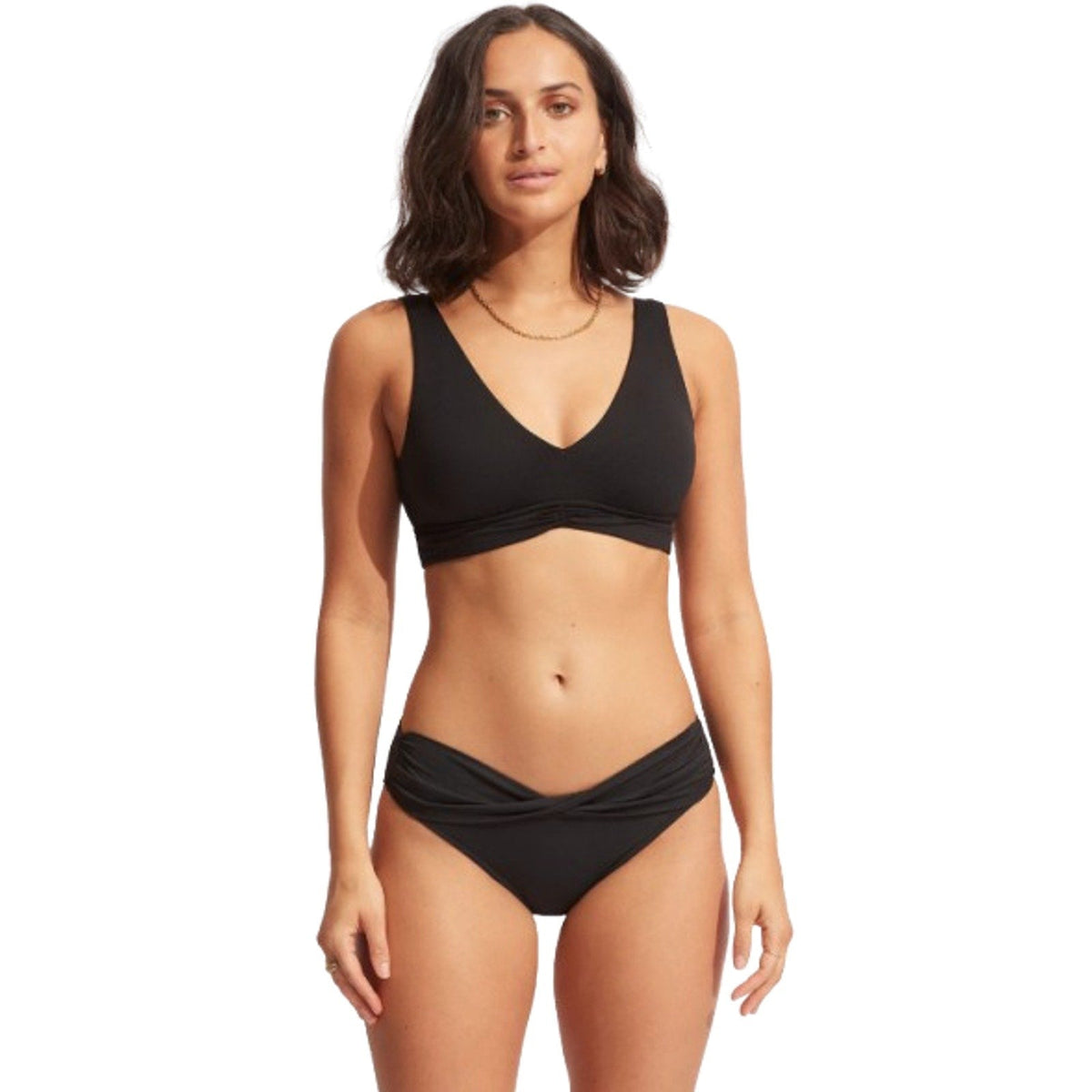 SEAFOLLY Women's Twist Band Hipster Bikini Bottom Size 4 Black Swim NWT