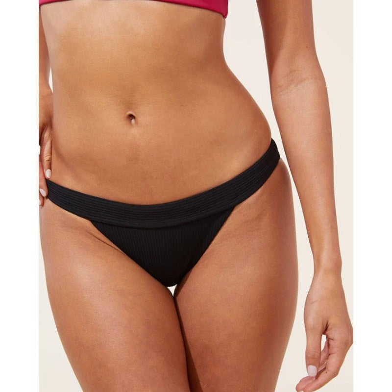ANDIE SWIM Women's The Banded Cheeky Bikini Bottom Medium Black Ribbed NWT